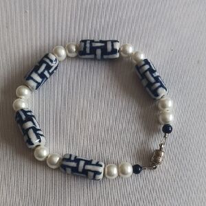 Blue and White Beaded Bracelet